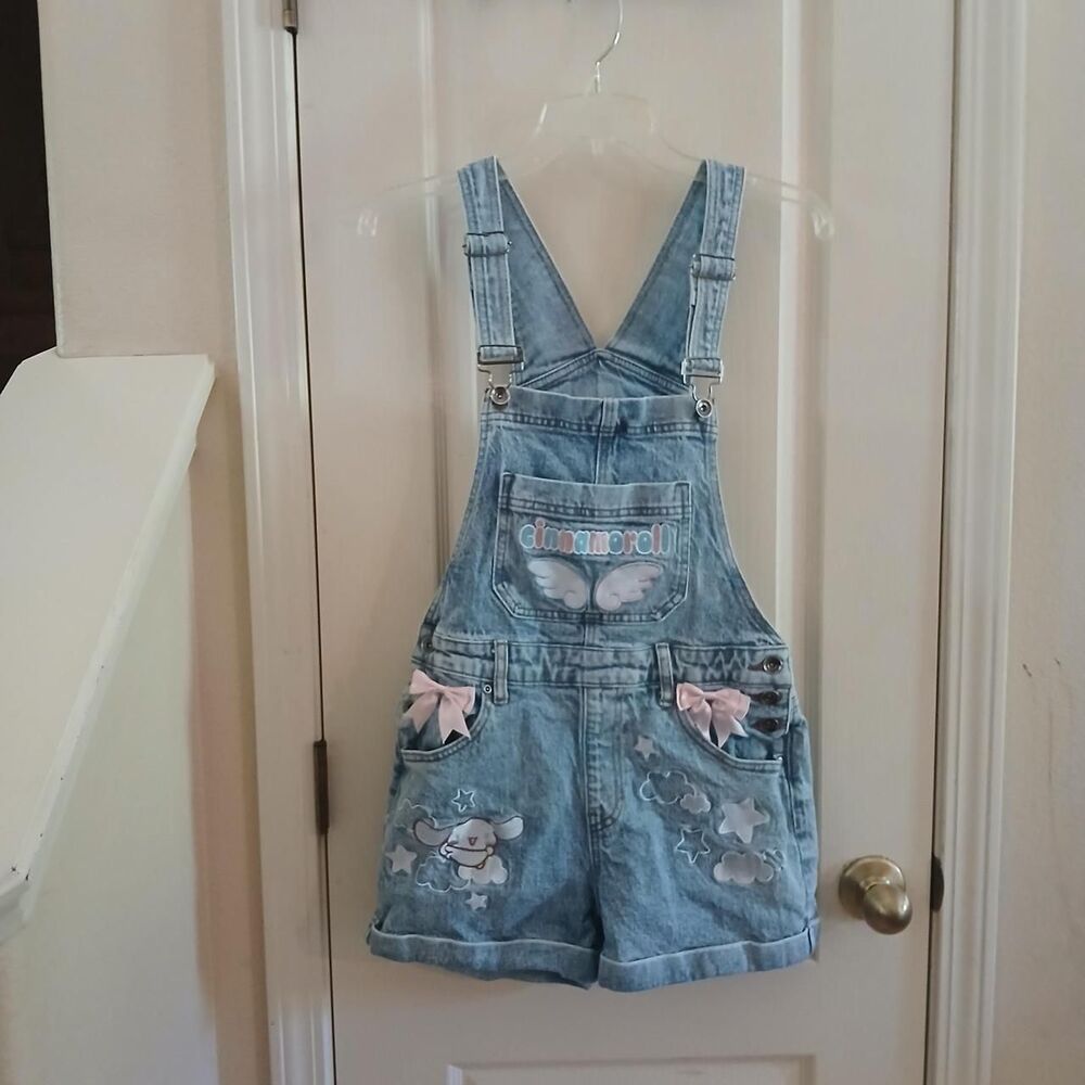 Sanrio Cinnamoroll Ribbon Embroidered Denim Shortalls Juniors SM Kawaii Coquette